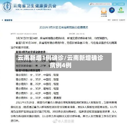 云南新增1例确诊/云南新增确诊病例4例